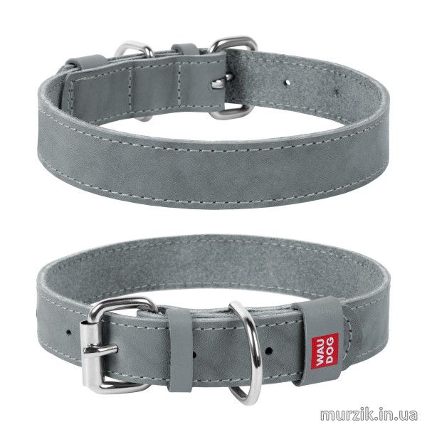 Ошейник для собак Collar WAUDOG Classic, натуральная кожа, 30-39 см / 20 мм, серый 41456654 фото