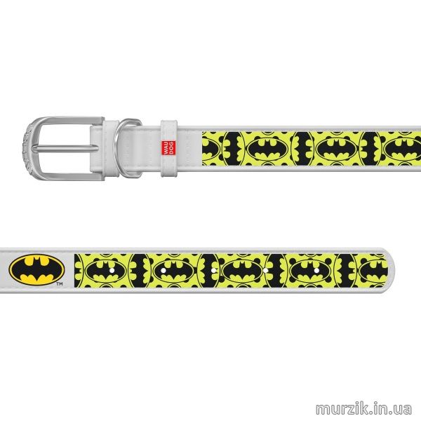 Ошейник для собак Collar WAU DOG Design DC Comics с рисунком "Бэтмен4", 30-39 см/20 мм, натуральная кожа, белый 41498609 фото