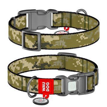 Нашийник для собак нейлоновий WAUDOG Nylon з QR-паспортом, малюнок "Мілітарі", пластиковий фастекс, S, Ш 15 мм, Дов 25-35 см 283-4026 фото