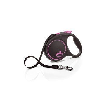 Повідець-рулетка Flexi для собак Black Design стрічка рожева розмір M 5 м/25 кг FL 034019 фото