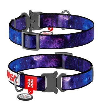 Нашийник для собак нейлоновий WAUDOG Nylon з QR паспортом, малюнок "NASA21", металева пряжка-фастекс, M, Ш 20 мм, Д 28-40 см 4508-0148 фото