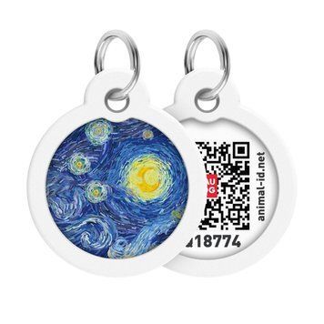 Адресник для собак и котов металлический WAUDOG Smart ID c QR паспортом, рисунок "Водяные лилии", круг, Д 30 мм 230-0201 фото