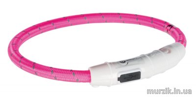 Ошейник светящийся розовый для котов и собак с USB XS-S 35 cм/7 мм 8563418 фото