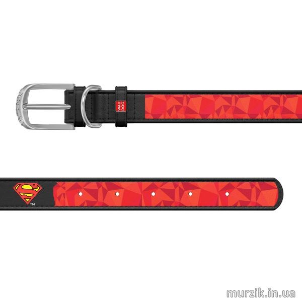 Ошейник для собак Collar WAU DOG Design DC Comics с рисунком "Супермен1", 30-39 см/20 мм, натуральная кожа, черный 41498621 фото