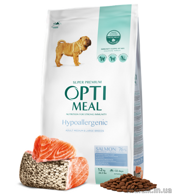 Гипоалергенный корм для собак средних и крупных пород Optimeal (Оптимил) с лососем 4 кг. 42073182 фото