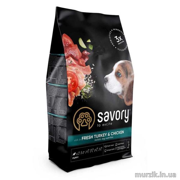 Сухий корм Savory Puppy для цуценят усіх порід, зі свіжою індичкою і куркою, 1 кг 30280 фото