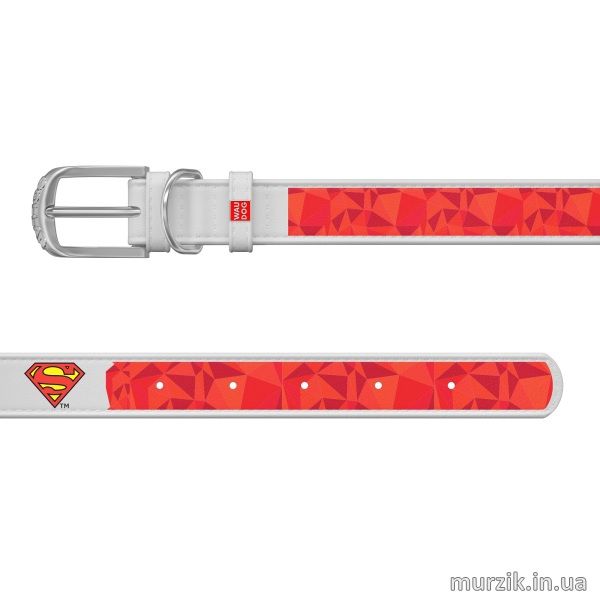 Ошейник для собак Collar WAU DOG Design DC Comics с рисунком "Супермен1", 30-39 см/20 мм, натуральная кожа, белый 41498622 фото