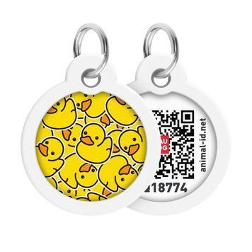 Адресник для собак и котов металлический WAUDOG Smart ID c QR паспортом, рисунок "Уточки", круг, Д 30 мм 230-0204 фото