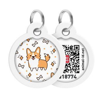 Адресник для собак и котов металлический WAUDOG Smart ID c QR паспортом, рисунок "Корги", круг, Д 30 мм 230-0212 фото