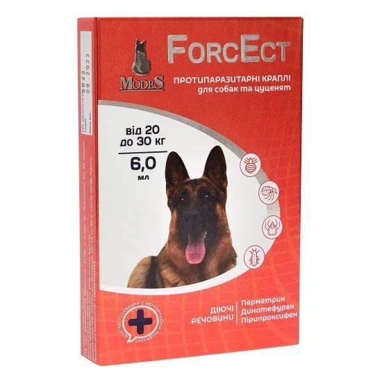 ФорсЕкт (ForcEct) протипаразитарні краплі для собак та цуценят 20-30 кг, 6,0 мл, MODES (від бліх, від кліщів) ЗС000313 фото