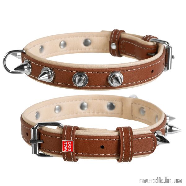 Ошейник для собак, CoLLaR WAUDOG SOFT, кожа, с шипами, 30-39 см / 20 мм, коричневый 41453885 фото