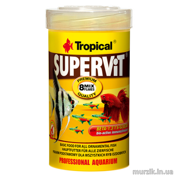 Сухой корм для аквариумных рыб Tropical в хлопьях «Supervit» 500 мл/100 г (для всех аквариумных рыб) 32582996 фото