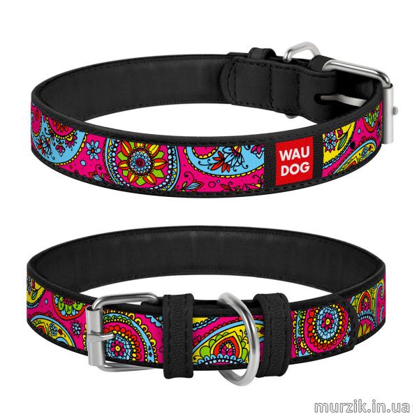 Ошейник для собак Collar WAU DOG Design Exclusive с рисунком "Пейсли", 20-28 см/12 мм, натуральная кожа, черный 41501603 фото