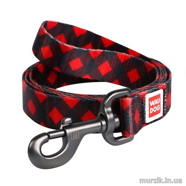 Поводок для собак Collar WAUDOG Nylon с рисунком "Шотландка красная", нейлон, 122 см / 15 мм 41456903 фото