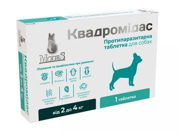 Квадромідас протипаразитарні таблетки для собак 2-4 кг, 0,2 г, MODES (від бліх, кліщів, гельмінтів) ЗС000339 фото