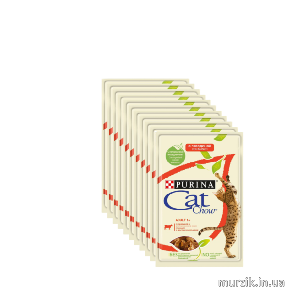Блок 26 ШТ!!!Влажный корм Cat Chow Adult говядина и баклажаны в желе 85*26 шт 41649926 фото