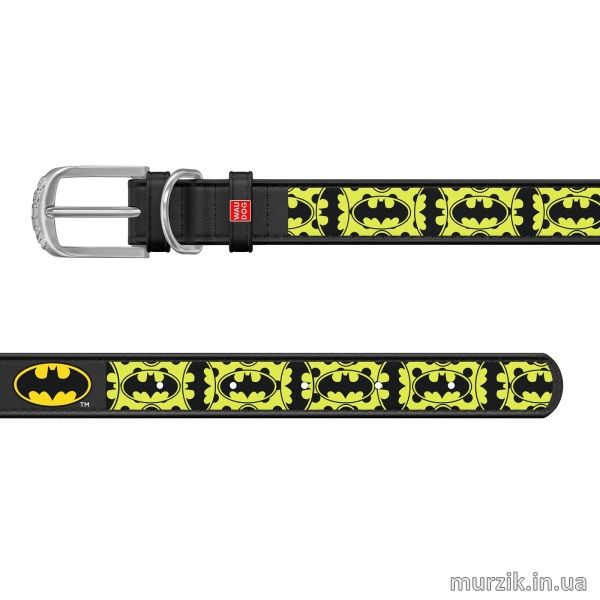 Ошейник для собак Collar WAU DOG Design DC Comics с рисунком "Бэтмен4", 38-49 см/25 мм, натуральная кожа, черный 41498611 фото