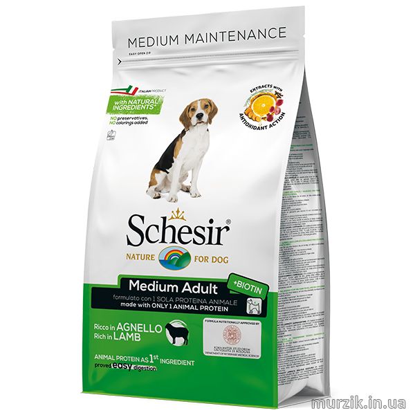 Сухой монопротеиновый корм для взрослых собак средних пород Schesir Dog Medium Adult Lamb (Шезир Дог Медиум Эдалт), с ягненком, 3 кг 41564836 фото