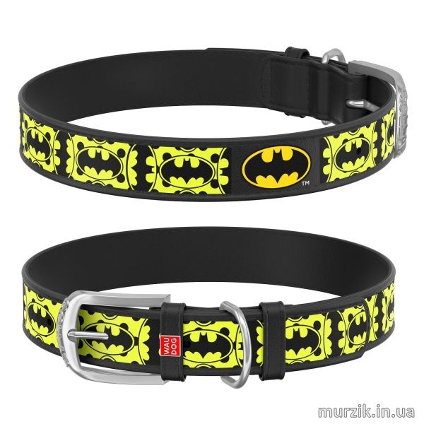 Ошейник для собак Collar WAU DOG Design DC Comics с рисунком "Бэтмен4", 38-49 см/25 мм, натуральная кожа, черный 41498611 фото