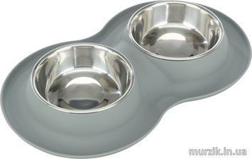 Миски на подставке Trixie (силикон/нержав.сталь), 2х0.4л/16см/40х5х23см,серый 42357171 фото
