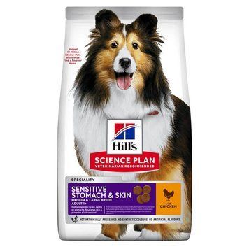 Hill&rsquo;s SCIENCE PLAN Adult Sensitive Stomach&Skin Medium Breed Сухой корм при чувствительном желудке и коже для взрослых собак средних пород, с курицей, 14 кг 604385 фото