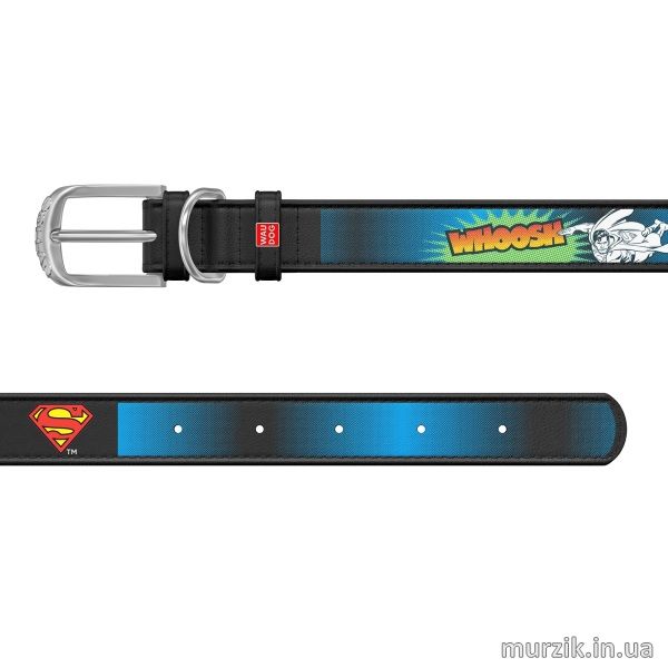 Ошейник для собак Collar WAU DOG Design DC Comics с рисунком "Супермен2", 21-29 см/12 мм, натуральная кожа, черный 41498629 фото