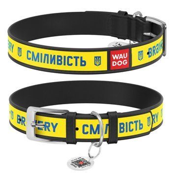 Нашийник для собак шкіряний WAUDOG Design з QR паспортом, малюнок "Сміливість", L, Ш 25 мм, Дов 38-49 см чорний 3606-0231-15 фото
