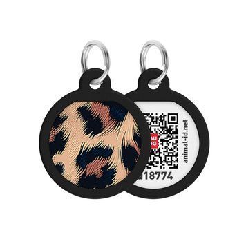 Адресник для собак и котов металлический WAUDOG Smart ID c QR паспортом, рисунок "Леопард", круг, Д 25 мм 230-4066 фото