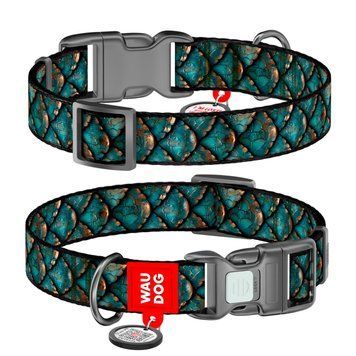 Нашийник для собак нейлоновий WAUDOG Nylon з QR адресником, малюнок "Луска", пластиковий фастекс, S, Ш 15 мм, Дов 25-35 см 283-0179 фото