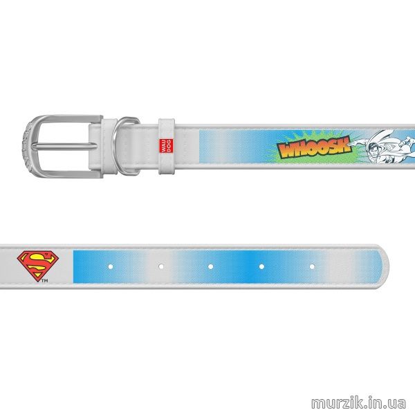 Ошейник для собак Collar WAU DOG Design DC Comics с рисунком "Супермен2", 21-29 см/12 мм, натуральная кожа, белый 41498630 фото