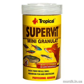 Сухой корм для аквариумных рыб Tropical в гранулах «Supervit Mini Granulat» 100 мл/65 г (для всех аквариумных рыб) 32583042 фото