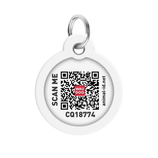 Адресник для собак і котів металевий WAUDOG Smart ID з QR паспортом, малюнок "Прапор", коло, Д 30 мм 225-0229 фото
