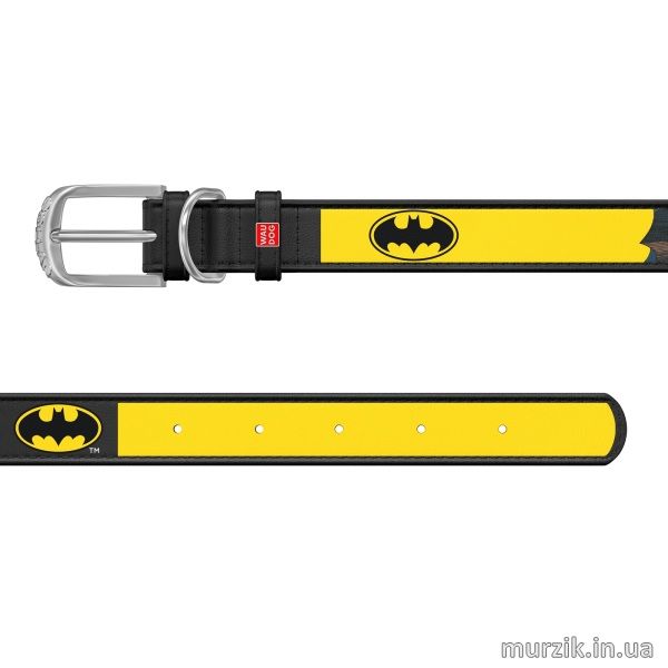 Ошейник для собак Collar WAU DOG Design DC Comics с рисунком "Бэтмен2", 21-29 см/12 мм, натуральная кожа, черный 41498574 фото