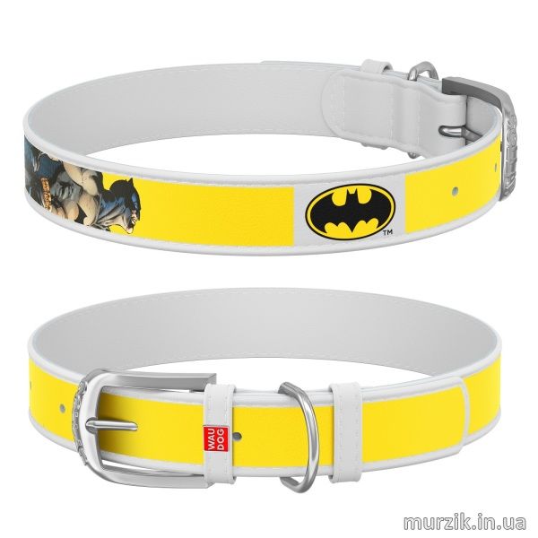 Ошейник для собак Collar WAU DOG Design DC Comics с рисунком "Бэтмен2", 21-29 см/12 мм, натуральная кожа, белый 41498575 фото