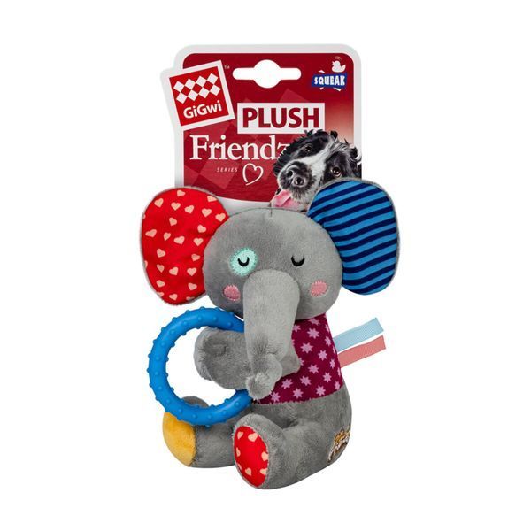 Игрушка для собак Слоненок с кольцом и пищалкой GiGwi Plush Friendz, текстиль, термопластичная резина, 16 см 2256 фото