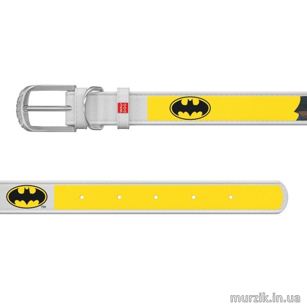 Ошейник для собак Collar WAU DOG Design DC Comics с рисунком "Бэтмен2", 30-39 см/20 мм, натуральная кожа, белый 41498580 фото