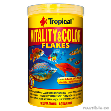 Сухой корм для аквариумных рыб Tropical в хлопьях «Vitality & Color Flakes» 1 л/200 г (для всех аквариумных рыб) 32583080 фото