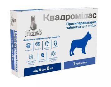 Квадромідас протипаразитарні таблетки для собак 4-8 кг, 0,4 г, MODES (від бліх, кліщів, гельмінтів) ЗС000340 фото