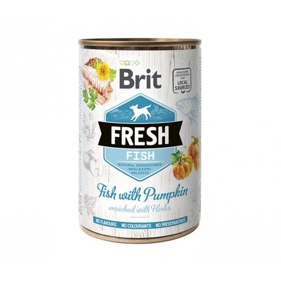 Консервированный корм Brit Fresh Fish/Pumpkin для собак с рыбой и тыквой, 400 г 100162 фото
