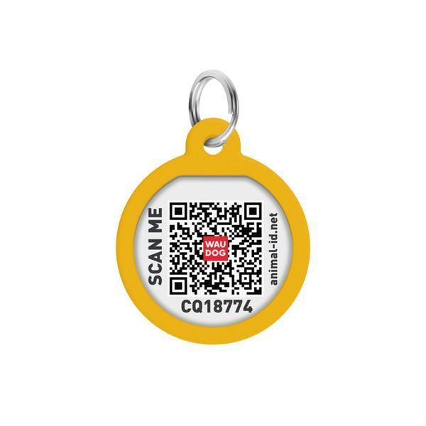 Адресник для собак і котів металевий WAUDOG Smart ID з QR паспортом, малюнок "Градієнт помаранчевий", коло, Д 25 мм 230-4035 фото