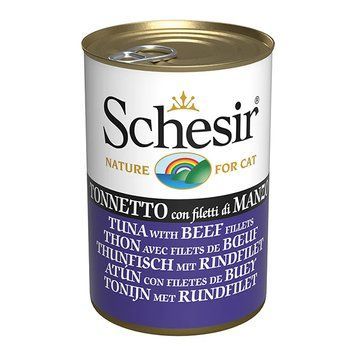 Schesir Tuna with Beef Fillets ШЕЗІР ТУНЕЦЬ З ФІЛЕ ЯЛОВИЧИНИ в желе натуральні консерви для котів, вологий корм, банка 140г , 0.14 кг. 270115 фото