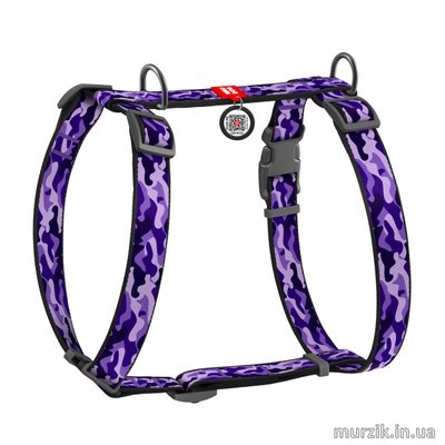 Шлея для собак Collar WAUDOG Nylon,анатомическая H-образная, с рисунком "Фиолетовый камо", нейлон, 30-50 см 42076024 фото