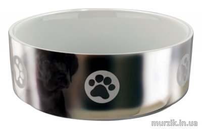 Миска керамическая для собак серебро/белая 0,8 л/15 см 8852429 фото
