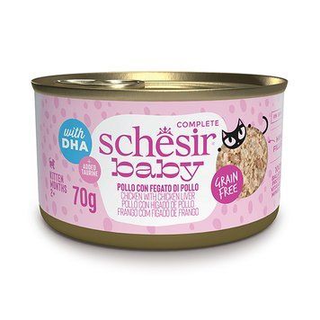 Schesir Ваву Chicken With Chicken Liver ШЕЗІР КУРКА З КУРЯЧОЮ ПЕЧІНКОЮ в бульйоні натуральні консерви для кошенят, банка 70г , 0.07 кг. 111050 фото