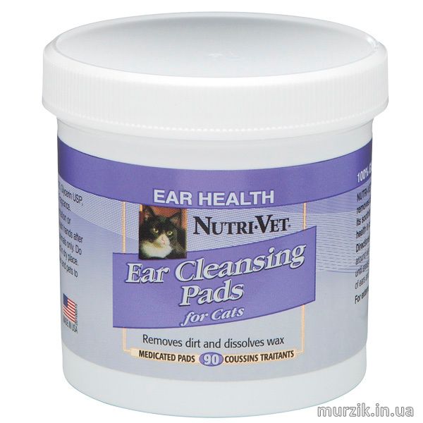 Влажные салфетки Nutri-Vet Feline Ear Wipe Нутри-Вет Чистые Уши для гигиены ушей кошек 90 шт 42063649 фото