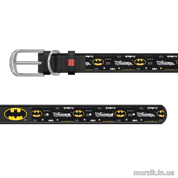 Ошейник для собак Collar WAU DOG Design DC Comics с рисунком "Бэтмен3", 21-29 см/12 мм, натуральная кожа, черный 41498589 фото