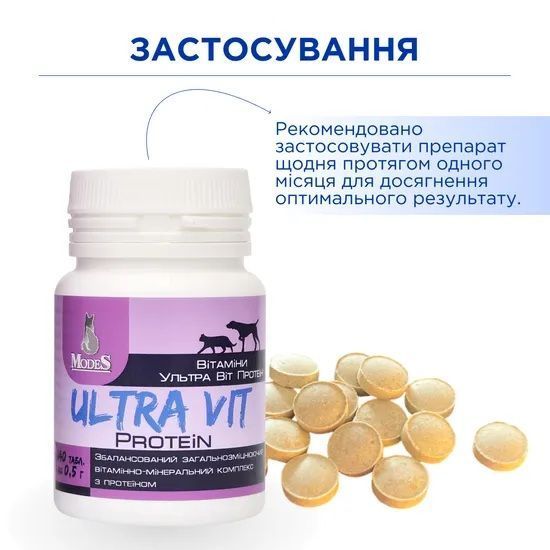 Ультра Віт Протеін (Ultra Vit Protein) вітамінно-мінеральні комплекси для собак та котів 140шт*0,5г, MODES ЗС000230 фото