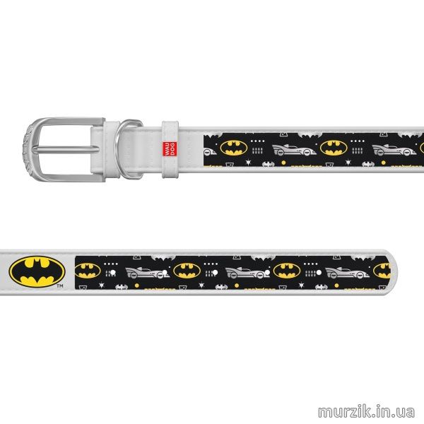 Ошейник для собак Collar WAU DOG Design DC Comics с рисунком "Бэтмен3", 21-29 см/12 мм, натуральная кожа, белый 41498590 фото