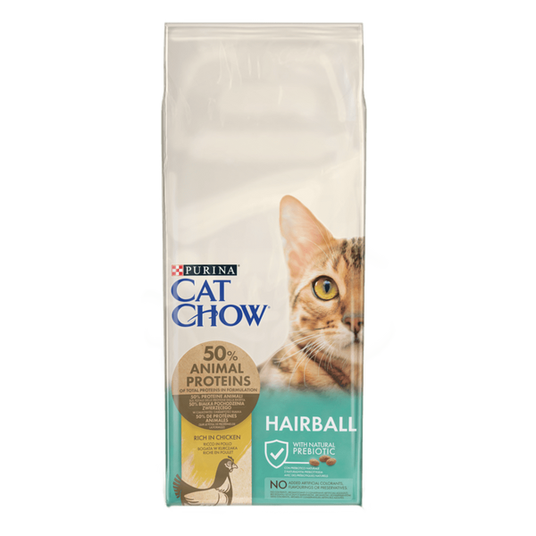 Сухий повнораціонний корм CAT CHOW Hairball для дорослих котів, проти утворення волосяних кульок у травному тракті, з куркою, 15 кг 12251718 фото