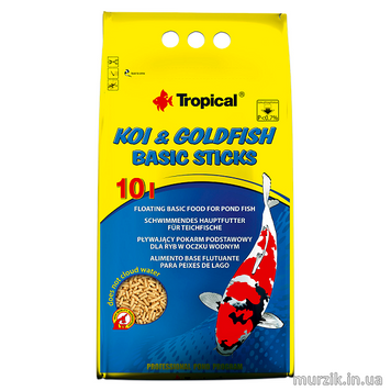 Сухой корм для прудовых рыб Tropical в палочках «Koi & Goldfish Basic Sticks» 10 л/800 г(для всех прудовых рыб) 32583101 фото